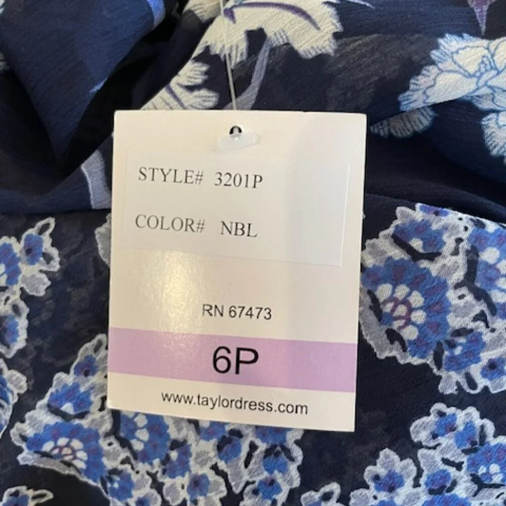 Taylor Floral Tiered Maxi Dress Smocked Tie Back Flowy Blue & White NWT 6P